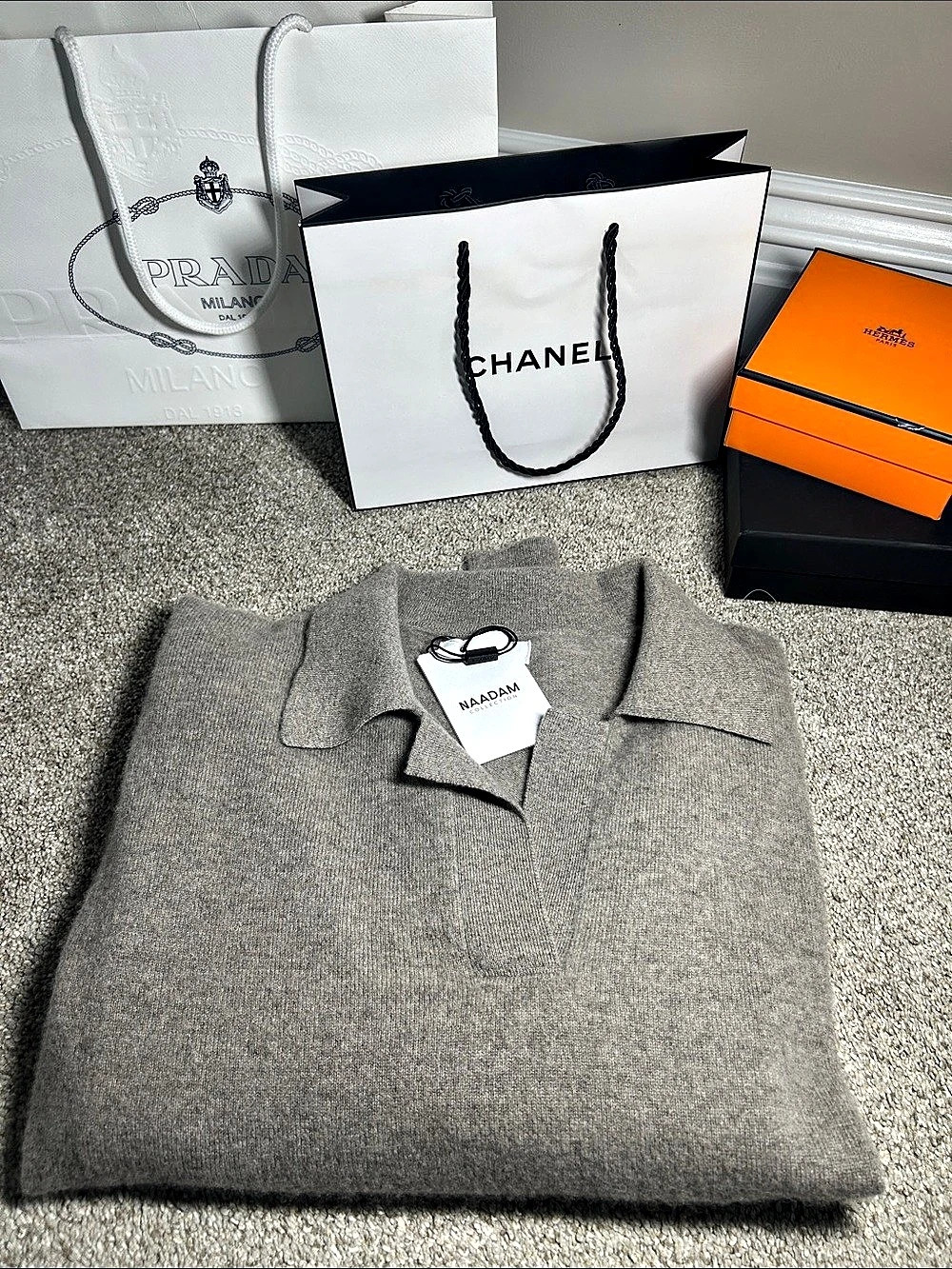 Naadam Long Sleeve V-Neck Polo Cashmere Polo in Brown Size Medium NWT